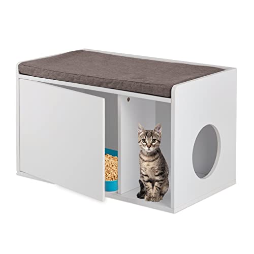 Relaxdays Katzenschrank mit Sitzauflage, 2in1 Katzenkommode & Sitzbank, HBT: 45,5 x 75 x...