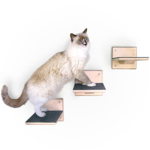 Holznager® Kletterwand für Katzen im 3er Set | Aus Echtholz gefertigte Katzentreppe |...