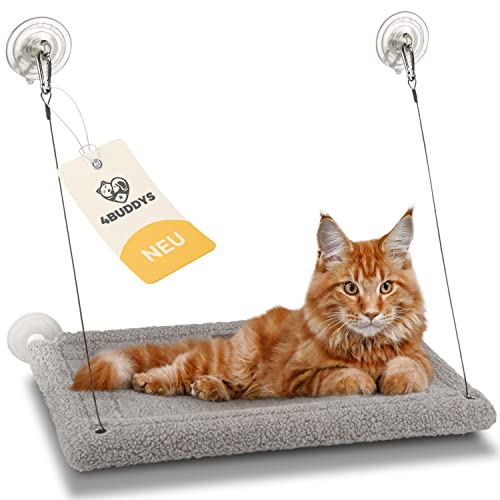 4BUDDYS® Katzen Fensterliege bis 25 KG belastbar | Die Fensterliege für Katzen in Grau |...